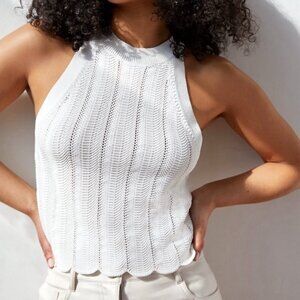 BNWOT Wilfred Knit Halter Tank with Scalloped Trim | White | Size Small